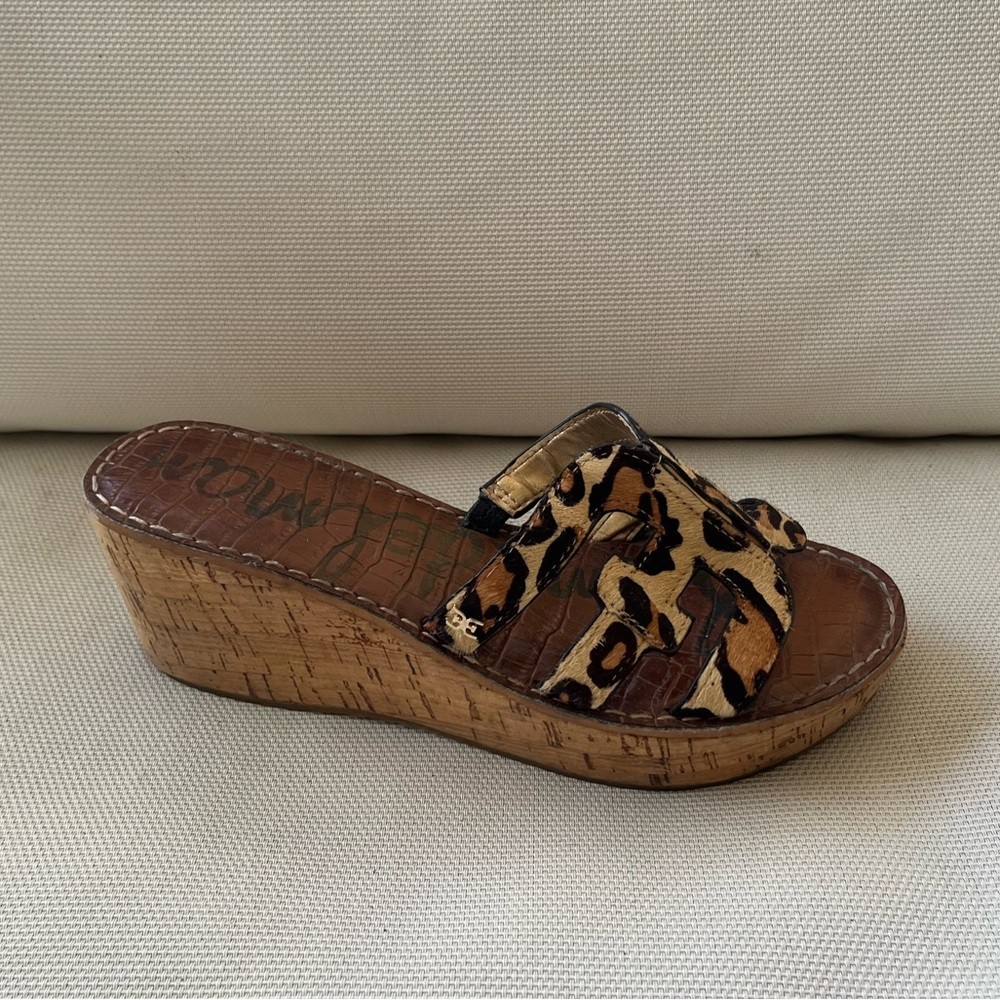 Sam Edelman Regis Leopard Print Calf-Hair Wedge Sandals